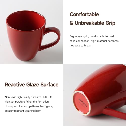 MONITO 17oz Ceramic Coffee Mugs Set of 6, Glossy Red Large Mugs with Handle | Drinking Cups for Latte,Tea&Cocoa,Dishwasher&Microwave Safe,Reactive Glaze Cups,Ideal Gift for Office and Home Use - color: Red（17oz）