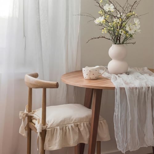 4 Pcs Ruffle Chair Cushions Cover 17.5''x17.5'' French Chair Pad Slipcover with Ties Ruffled Skirt Seat Cover Farmhouse Covers Only, for Home Dining Kitchen (Classic,Retro Cream White) - color: Retro Cream White, size: No Padding