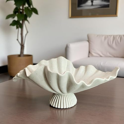 16" Large Decorative Bowl decor, Modern Home Decor,Stylish Key Bowl for Entry Table,Scalloped Decorative Bowls (Light Gray-With base, 16.14inch)