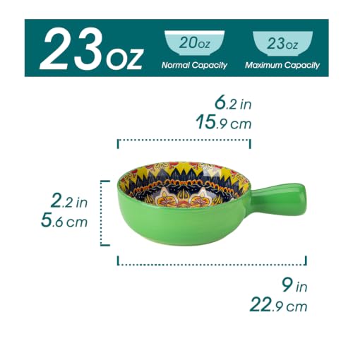 vancasso KRVI French Onion Soup Bowls, 23 Oz Porcelain, Set of 4 | Bohemian Porcelain Soup Bowls with Handles for Onion Soup, Chili, Cereal and Stew, 6.2 inch,Microwave and Dishwasher Safe