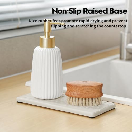 Diatomaceous Earth Sink Organizer Tray Set, 3-Pack Fast Drying Water Absorbing Stone Soap Holder Caddy for Kitchen & Bathroom Counter, Faucet Splash Guard, Beige (1pc of 8"x3.8" + 2pcs of 3.8"x3.8") - color: 3 Pack - Beige - 1pc of 8"x 3.8" and 2pcs of 3.