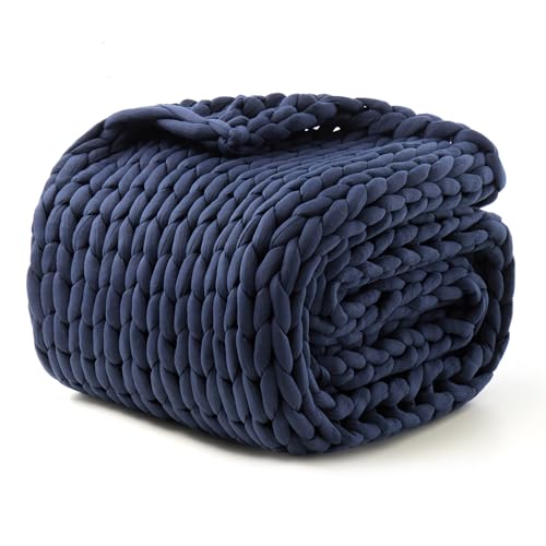 Hand-Knit Weighted Blanket for Adults, Blue,48"*72",12lbs | Presents for Birthday Gifts for Women,Chunky Knit Blanket,Cooling,Breathable,Sustainable,Machine Washable,Organic Cotton - color: Blue, size: 48"*72"
