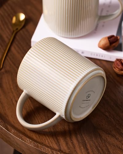 famiware Coffee Mug Set of 4, Star 16 oz Large Mugs Cup Set with Handle | Ceramic Mug for Coffee, Latte, Tea, Stackable Drinkware Set, Microwave & Dishwasher Safe, Cappuccino White - color: Cappuccino White, size: 4 Count (Pack of 1)