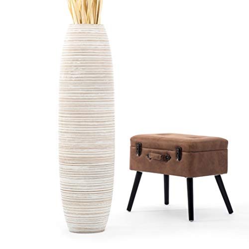 Leewadee Large Floor Vase 41 inches Mango Wood for Pampas Grass, Dried Flowers - color: White Wash, size: 41 inches