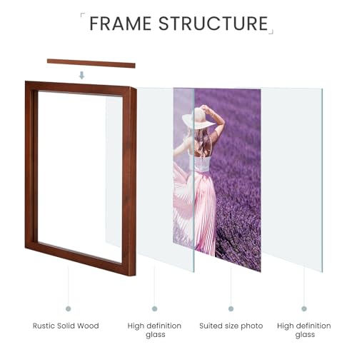 DLQuarts 8x10 Floating Photo Picture Frame, Floating Display 6x8, 5x7,or Full Display 8x10 Photos, Solid Wood, Double Glass, 2 Pack, Black Walnut - color: Black Walnut, size: 8x10