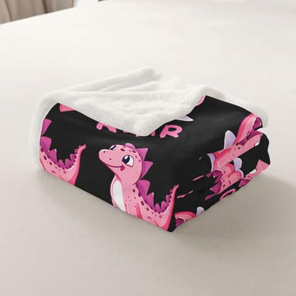 Girls Dinosaur Sherpa Blanket Kids Cute Pink Dino Throw Blanket Ultra Soft Jungle Animals Fleece Blanket for Couch Bed Children Toddler Heart Crown Princess Kawaii Plush Fuzzy BlanketThrow 50"x60" - color: Multi 17, size: Throw