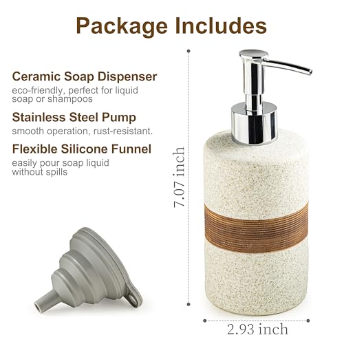 Ceramic Hand Soap Dispenser for Kitchen and Bathroom, Pump Bottle | Refillable Shampoo and Conditioner Dispenser | Lotion and Body Wash Dispenser with Stainless Steel Pump, Funnel, 12OZ White - color: White and White, size: 1xSoap Dispenser