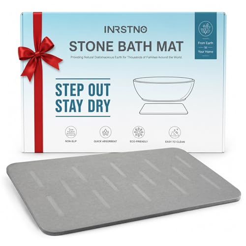 Stone Bath Mat for Bathroom, Non-Slip Modern Diatomite Bathmat | Super Absorbent, Premium Quick Drying Diatomite Bathmats, Easy Clean for Shower Floor & Bathroom (23.6"x15.4", Light Gray) - color: Light Grey, size: 23.6" x 15.4"