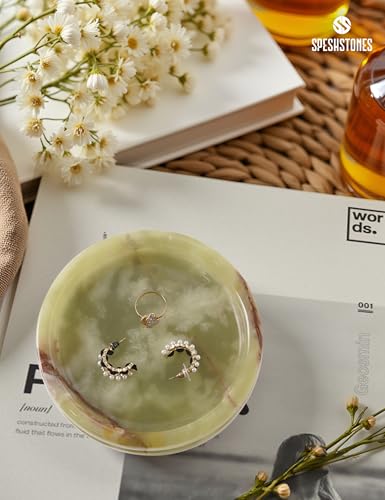 Marble Jewelry Dish, 5" Handmade Green Ring Tray | Handmade trinket holder for earrings, necklaces, keys & candles, Catchall for vanity, nightstand & gift for women - color: Green Onyx