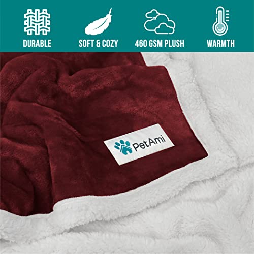 PetAmi Dog Blanket Small Medium Pet Cat Puppy Kitten, 40x29 Mini, Dark Red | 460 GSM, Soft Sherpa Fleece Throw, Reversible Plush Couch Cover Protector Crate Carrier Sofa Bed Car Seat, Machine Washable - color: Wine, size: Medium - 29 X 40 Inches