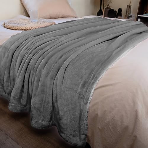 K.Garden Sherpa Fleece Throw Blanket for Couch Sofa, Super Soft Cozy Fuzzy Plush Blankets Fleece Thick Warm Blanket for Winter Reversible Thick Warm Blanket for Bed, Sofa,Charcoal 5060 - color: Charcoal 27, size: Throw (50" x 60")