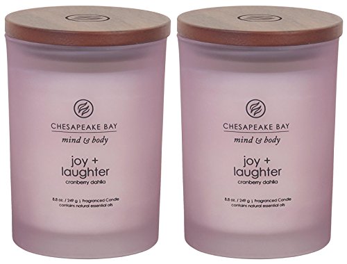 Chesapeake Bay Candle Joy + Laughter Scented Candles Cranberry Dahlia Medium 2-Pack Long Burn Time Home Décor - color: Joy + Laughter, size: 8.8oz (2-Pack)