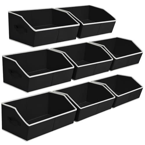Closet Baskets for Shelves Trapezoid - Decorative Storage Baskets with Handle, Closet Bins for Organization, Shelf Storage Bins for Clothes, Books, Home, Office, 8 Pack, Black - color: Black, size: Large -8 Pack