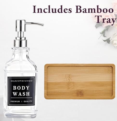 Dish and Hand Soap Dispenser,Set of 2 * 16.9oz | Glass Soap Dispenser with Silver Pump,Tray,Funnel,500ML Countertop Soap and Lotion Dispenser for Kitchen, Bathroom Set - color: Ks-5070-28y-2s