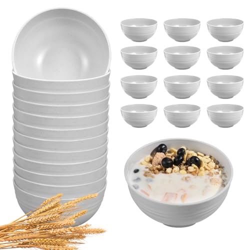 HEYCOME 12 Pcs Unbreakable Rice Bowls Set, 26 Oz Wheat Straw Bowls Set, Microwave & Dishwasher Safe Bowl for Kitchen, Reusable Plastic Bowl for Soup, Salad and Snack, BPA Free, White Gray - color: White gray