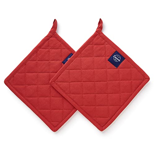 Encasa XO Pot Holders, Quilted Kitchen Hot Pads 8"x8" Mango | 100% Heavyweight Cotton | Quilted Insulation | Multipurpose Trivets & Hot Pads | Hanging Loop | Set of 2 - color: Mango