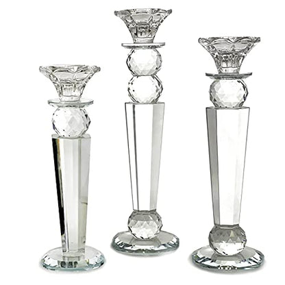 Allgala Set of 3 Crystal Glass Made Reverse Tapered Pillar and Hand Crafted Ball Candlesticks - 8.5,10,11 Inches -HD89154 - size: 3 PC (8.5", 10", 11")