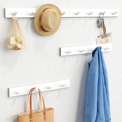 Forbena White Coat Hooks Wall Mount for Hanging 4 Pack, 16 Inch Wood Entryway Coat Rack Wall Mounted Heavy Duty, Modern Large Wall Hooks for Hats Kids Clothes Bags Purses Caps Closet - 16 Hooks - color: Bamboo White