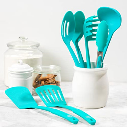 GreenLife Cooking Tools and Utensils, 7 Piece Nylon Set including Spatulas Turner Spoons and Tongs, Dishwasher Safe, Caribbean Blue - color: Caribbean Blue