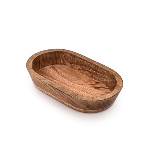 Decorative Bowl Mango Wood Hand Carved Home Decor for Dining Table Centerpiece Bowl for Table (10" x 6" x 2")