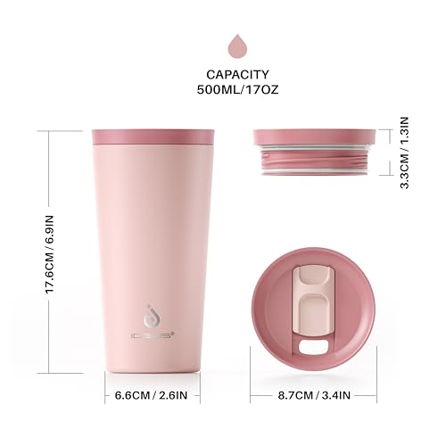 Ideus 17 oz Travel Coffee Mug, Double Wall Vacuum Stainless Steel Insulated Coffee Tumbler With Lid, Splash-Proof & Cup Holder Friendly, Keeps Drinks Hot/Cold, Dishwasher Safe, Blush - color: Blush