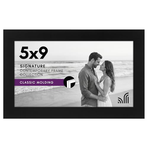 Americanflat 5x9 Picture Frame - Engineered Wood - Black | Shatter-resistant glass, wall or tabletop display with included easel, sawtooth hangers included - color: Black, size: 5x9