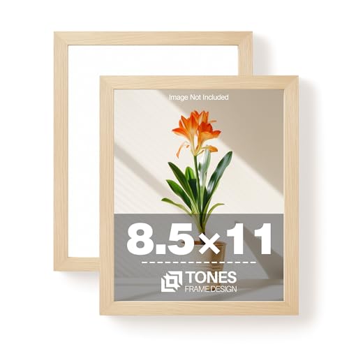 TONES FRAME DESIGN 8.5 by 11 Picture Frame Natural Solid Wood Veneer 8.5 x 11 Frame Set of 2 with Shatterproof Plexiglass, Wall Hanging Modern Wooden 8.5x11 Picture Frame for Diplomas Document Certificates - color: Natural, size: 8.5x11 - 2 Pack