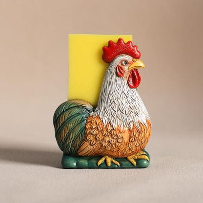Resin Retro Rooster Shape Sponge Holder for Kitchen Sink, Compact Sink Caddy Organizer, Scouring Pad and Dish Sponge Holder, B