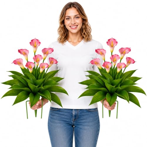TOMBABY 2 Pack Artificial Agave Plants Outdoor 25.5 Inch, Large UV Resistant Fake Agave Succulent Plants with Ground Stakes, Realistic Faux Agave for Garden Patio Porch Yard Indoor Office Deco - color: Calla 2pc