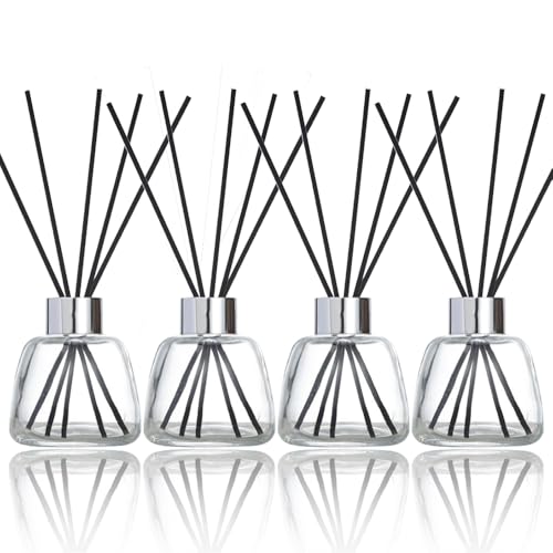 Kaxich 4 Pack Reed Diffuser Bottle with 30pcs Reeds Sticks, 3.52 oz | Empty Refillable Essential Oil Glass Bottles Elegant Home Decor Set Gift