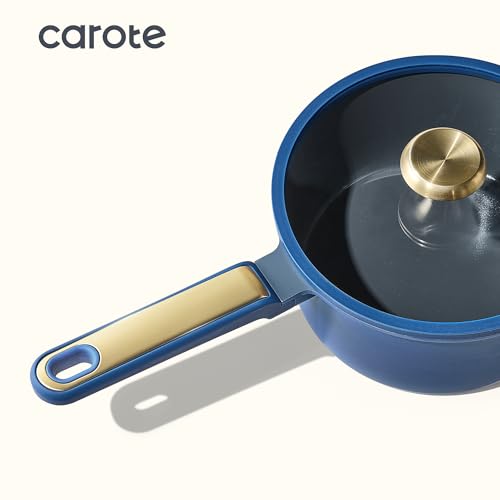 CAROTE Ceramic Cookwar Set, Pots and Pan Set Non Stick 18 Piece, Cookware Set Kitchen Cooking Set Non Toxic, PFAS PTFE Free, Blue