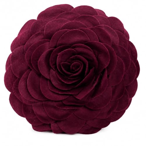 Fennco Styles Eva's Flower Garden Decorative Filled Throw Pillow 13" Round - Wine Floral Accent Pillow for Home, Couch, Bed, Living Room, Holiday and Office Décor - color: Wine