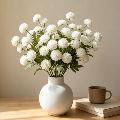 Faux Silk Chrysanthemum, Ivory, 10 Pcs | Artificial Flowers, Mini Fake Mums with Stems, DIY Bouquets, Wedding Centerpieces, Vase Fillers - color: Ivory