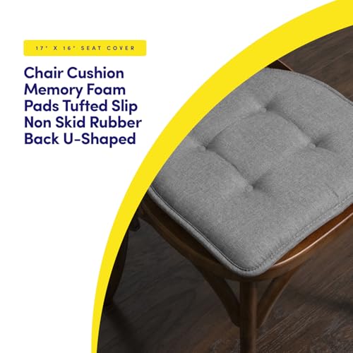 Sweet Home Collection Chair Cushion Memory Foam Pads Tufted Slip Non Skid Rubber Back U-Shaped 17" x 16" Seat Cover, 2 Count (Pack of 1), Grey - color: Gray, size: 2 Pack, style: Foam Pads