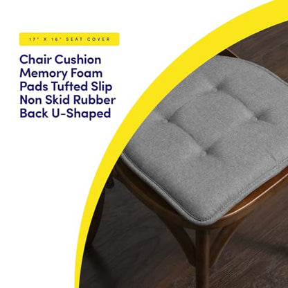 Sweet Home Collection Chair Cushion Memory Foam Pads Tufted Slip Non Skid Rubber Back U-Shaped 17" x 16" Seat Cover, 2 Count (Pack of 1), Grey - color: Gray, size: 2 Pack, style: Foam Pads