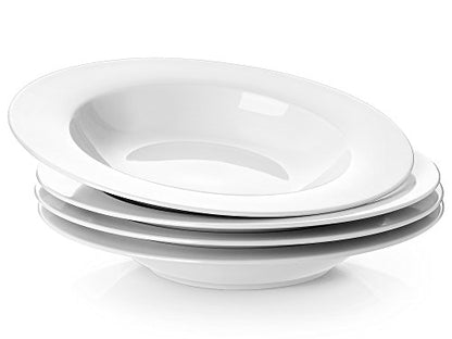 Y YHY Soup Bowls, Pasta Bowl Set of 4, White Shallow Bowl Plates, Porcelain Rimmed Bowls, 8 Inches Diameter with Rim, Mather's Day Gift - size: 8.25 Inch-8 oz