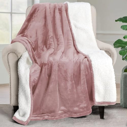 Utopia Bedding Plush Sherpa Blanket Throw Size Rose Pink, 50x60 Inch | Soft, Warm, Fleece, Bed, Sofa, Couch, Camping, Travel, Cozy, All Season - color: Rose Pink, size: Throw (50x60 Inch)