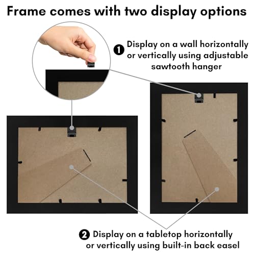 Americanflat 4x6 Picture Frame - Engineered Wood - Black | Shatter-resistant glass, wall or tabletop display with included easel, sawtooth hangers included - color: Black, size: 4x6