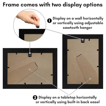 Americanflat 4x6 Picture Frame - Engineered Wood - Black | Shatter-resistant glass, wall or tabletop display with included easel, sawtooth hangers included - color: Black, size: 4x6