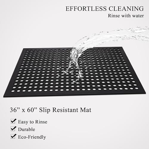A1 Home Collections Anti Fatigue Mat, 0.6" Thick Heavy Duty Rubber Floor Mat with Drainage Holes - Non-Slip Kitchen, Bar & Restaurant Mat, 36x60 in (2 Pack) - size: 2 Pack - 60"L x 36"W x 0.6"Th