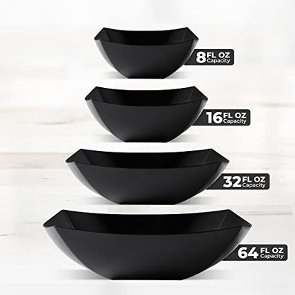 4 Pack Disposable Black Plastic Serving Bowls Square Party Candy Use 8oz | Square Design. Disposable Party Tableware. Salad, Fruit & Candy Use. Candy Buffet Containers. Black Plastic. - color: Black, size: 8 OUNCE