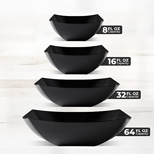 4 Pack Disposable Black Plastic Serving Bowls Square Party Candy Use 64oz | Square Design. Disposable Party Tableware. Salad, Fruit & Candy Use. Candy Buffet Containers. Black Plastic. - color: Black, size: 64 OUNCE
