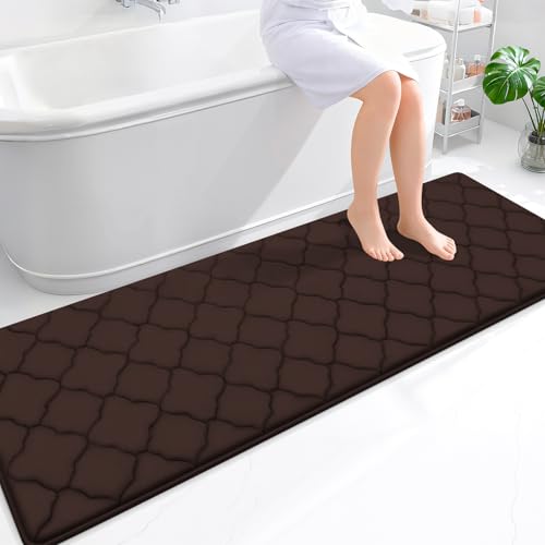 OLANLY Memory Foam Bath Mat Rug 70x24, Ultra Soft and Absorbent Bathroom Rugs, Non-Slip, Comfortable, Machine Washable Bath Carpet for Bathroom Floor, Tub, Shower and Home Decor Accessories, Brown - color: Brown, size: 70" X 24"