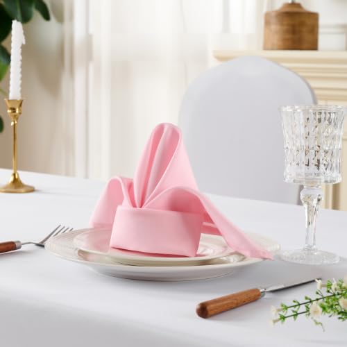 VidaFete Pink Cloth Napkin, 20 x 20 Inch Polyester Napkins Set of 12 | Polyester Napkins Cloth Reusable & Wrinkle-Resistant Dinner Napkins for Weddings, Banquets, Parties, Hotels and Restaurants - color: Pink, size: 20" x 20" (Set of 12)