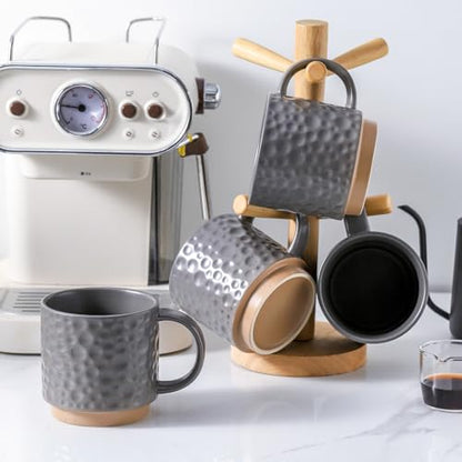 Nihow 16OZ Stackable Coffee Mug Set, Large Ceramic Coffee Mug Set of 4,Coffee Cup Set for Cappuccino/Latte/Cocoa,Dishwasher & Microwave Safe,Matte Gray - color: Matte Gray, size: 16 oz Without Stand