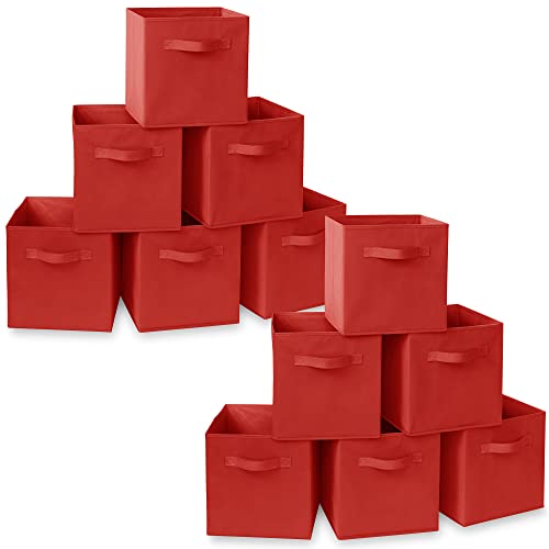 Casafield Set of 12 Collapsible Fabric Cube Storage Bins, Red - 11" Foldable Cloth Baskets for Shelves, Cubby Organizers & More - color: Red, size: 10.5" x 10.5" x 11"