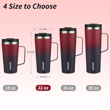 BJPKPK 22oz Insulated Tumbler with Handle, Lid & Straw, Stainless Steel | Double Wall Vacuum Insulated Coffee Travel Mug - Keeps Cold & Hot, BPA Free, Cupholder Fit for Office, Gym & Travel - color: Charming Red, size: 22 Ounces