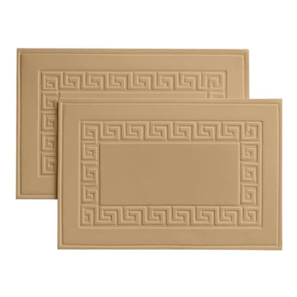 100% Recycle Cotton Bath Mat Beige Key Pattern Bath Rug [Not a Bathroom Rug], Soft Absorbent 330 GSM Shower Floor Towel Set, Hotel Spa Quality, Machine Washable (2 Pack) - color: Beige