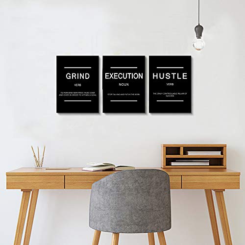 Framed Canvas Wall Art Success Quote, Office Wall Art, Black Large Poster, Positive Motivational Set of 3 Prints, Execute Failure Definition, Inspirational Print (B-3pcs,12x16inchx3pcs) - color: B-3pcs, size: 12x16inchx3pcs