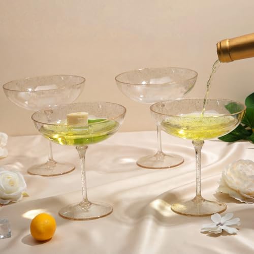 LemonRoad 24 Pcs Detachable Martini Glasses 9oz Disposable Plastic Coupe Cocktail Dessert Glassware Set for Champagne Wine Wedding Birthday Holiday Party Supplies (Transparent Gold Powder) - color: Transparent Gold Powder
